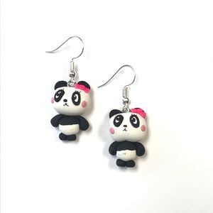 Girl Panda Polymer Clay Earrings